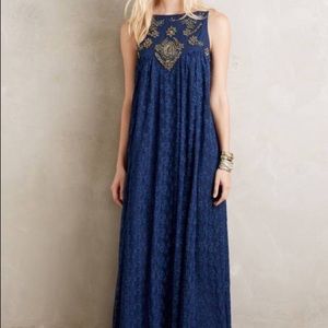 KOROVILAS Catalin Navy Blue Lace Maxi Dress